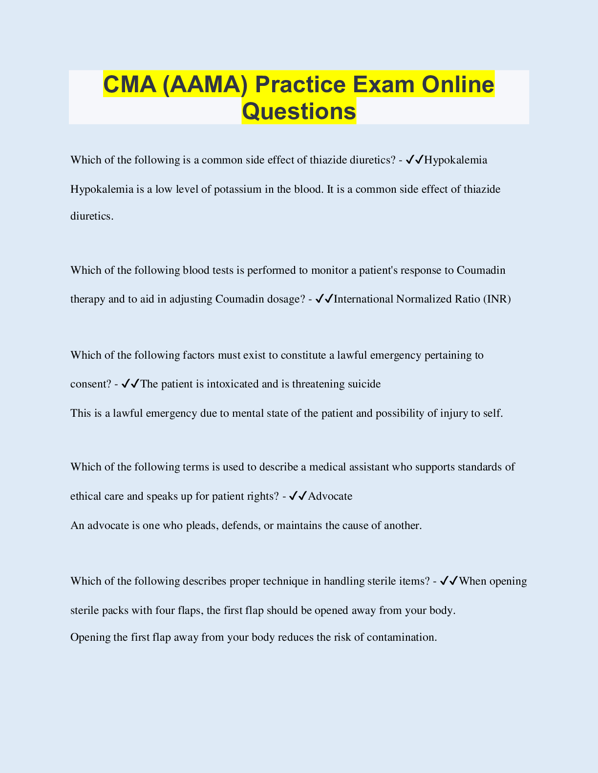 CMA (AAMA) Practice Exam Online Questions Browsegrades